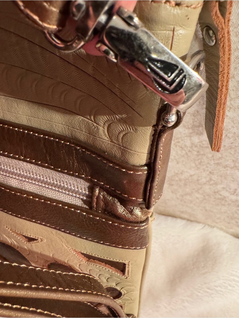 Labrado Leather in Beige and Brown - crossbody Embossed Leather Design - Picture 5 of 15